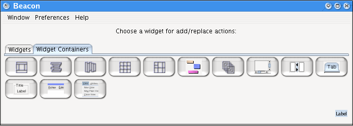 The widget palette, WidgetContainer tab