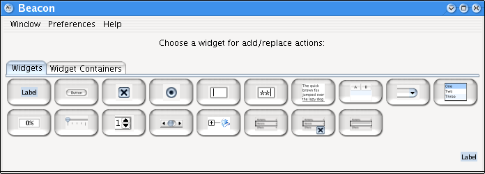 The widget palette, Widget tab